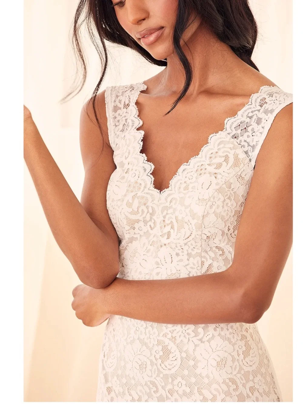 NWT Lulu’s Spectacular Romance White Lace Sleeveless Mermaid Maxi Dress Size XS